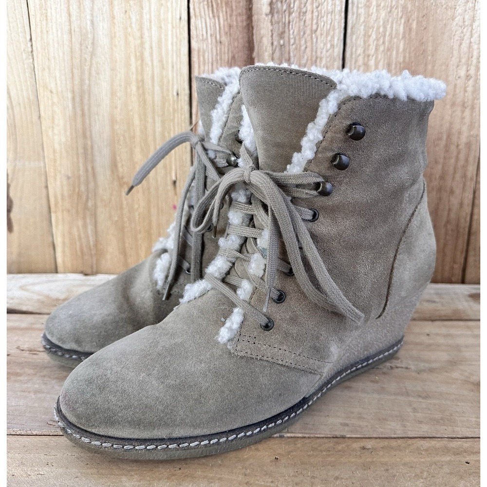 J Crew Wedge Suede Boots Shearling Lined Size 9 Women's BOHO Cozy